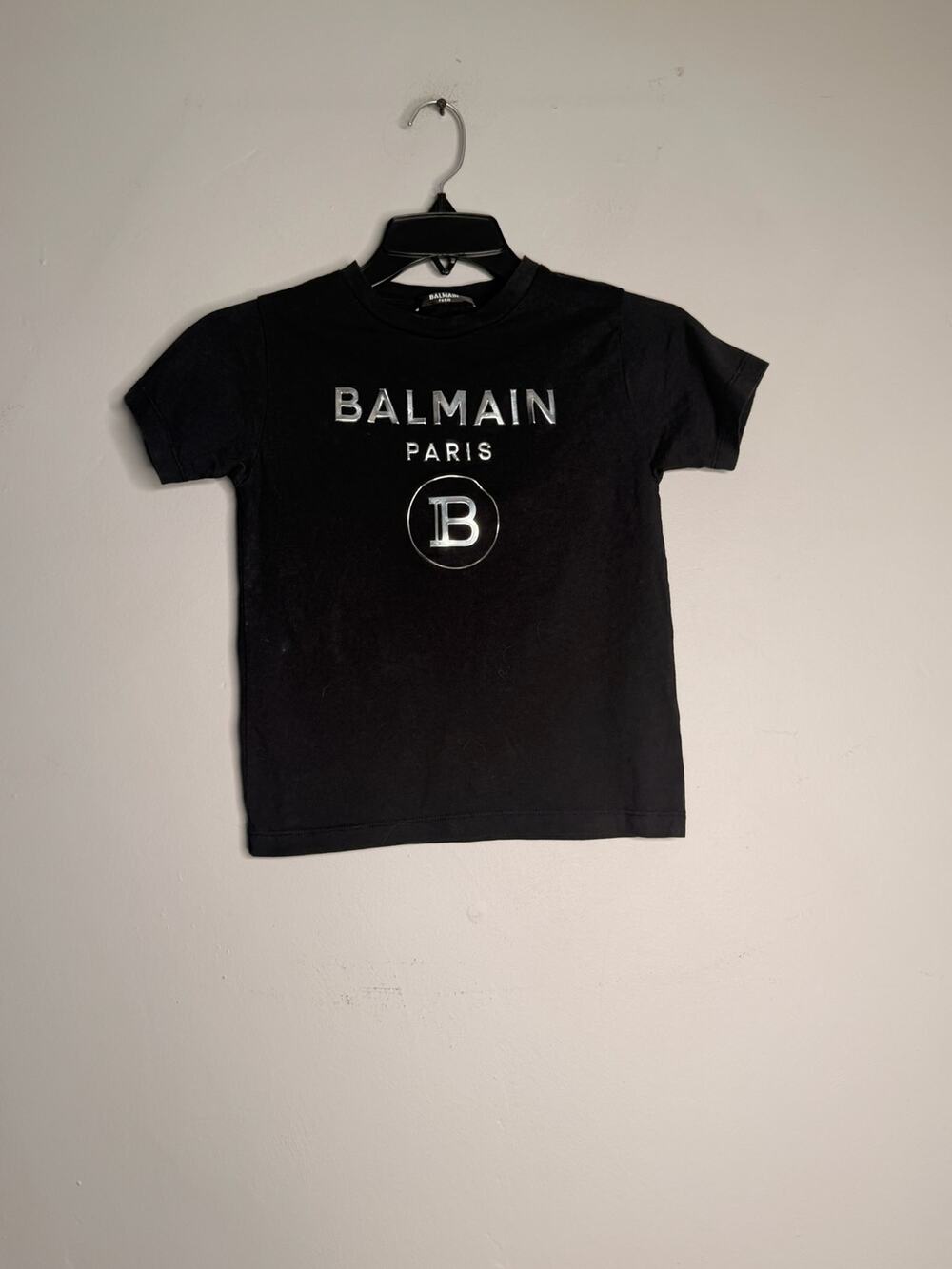 Balmain Paris Black Logo T-Shirt Kids Size XS Short Sleeve Designer Cotton Tee